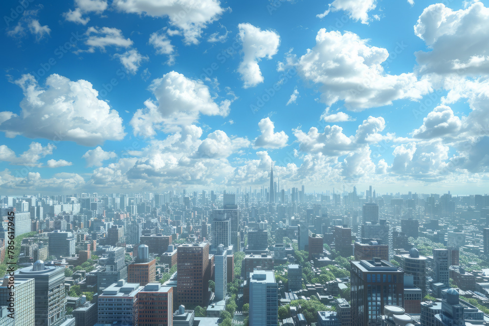 Aerial view of cityscape with high rise buildings under blue sky. Modern city downtown panorama Aerial view of cityscape with high rise buildings under blue sky. Modern city downtown panorama
