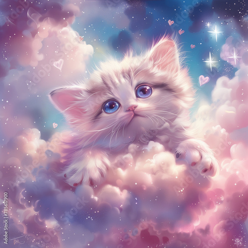 Cute pastel kitten illustration background