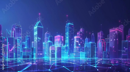 wifi smart city network with low poly wireframe buildings iot automation illustration