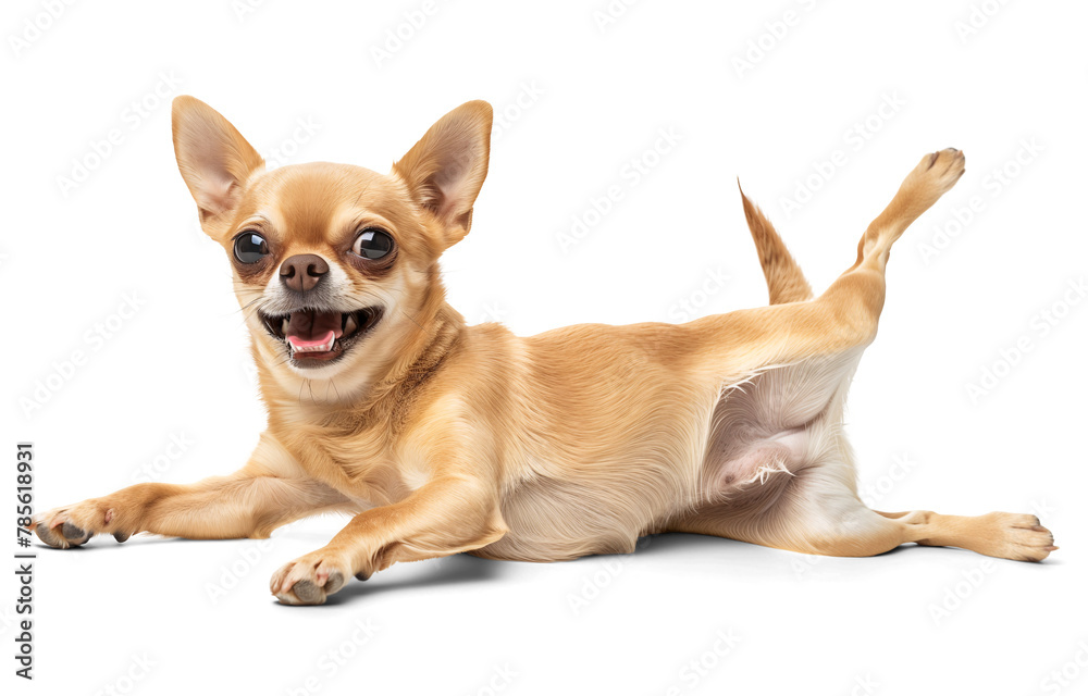 Happy playful chihuahua playing on isolated background