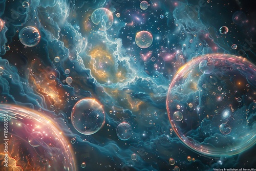 "Visualize a breathtaking, ultra-realistic depiction of the multiverse, where multiple universes coalesce
