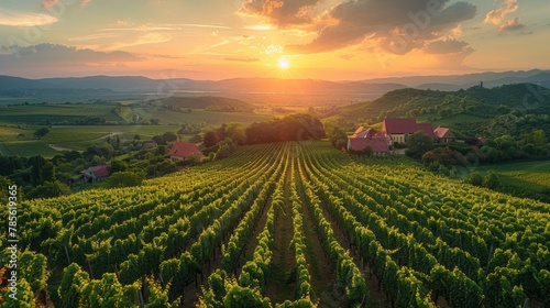 Aerial Panoramic View of Tokaj Wine Region Landscape in Hungary Generative AI photo