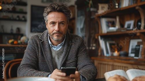 Man Reading News on Smartphone Generative AI