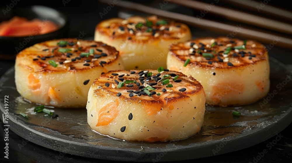 seared scallops and sprinkled garnishes seared scallops and sprinkled garnishes
