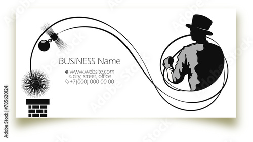 Chimney sweep with chimney cleaning tool business card concept