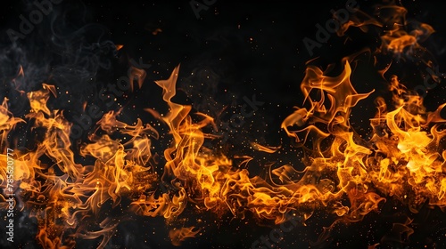 Intense Flames on a Dark Background Capturing the Essence of Fire. Vibrant and Energetic Image, Perfect for Design and Safety Uses. AI