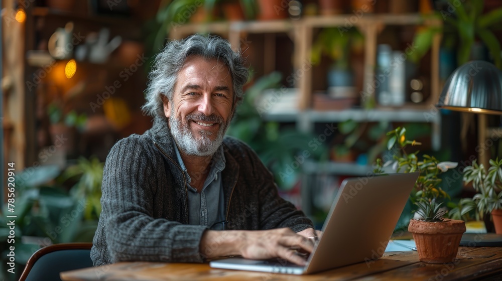 Casual Middle-Aged Man Working from Home Office Generative AI