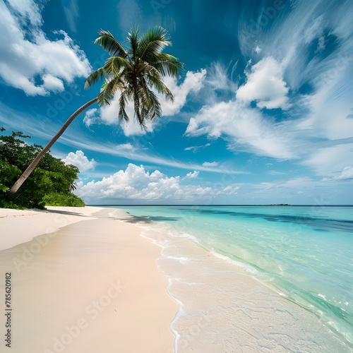 Maldives Paradise - Stunning White Sand Beach with Turquoise Ocean  Blue Sky  Palm Trees  and Sunny Day - Ultra Wide Format
