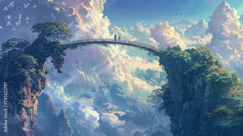person in a dream building a bridge over a rift between two lands, facilitating reunion and healing