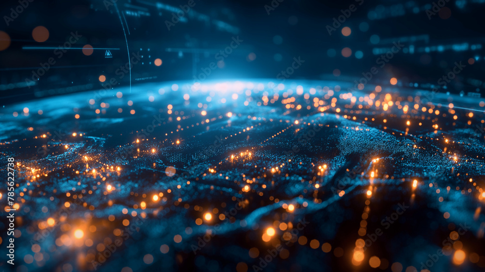 Obraz premium Global network connection on earth. Artificial intelligence and digital technology connection, internet, big data analytics and business concepts, e-commerce, social networking.