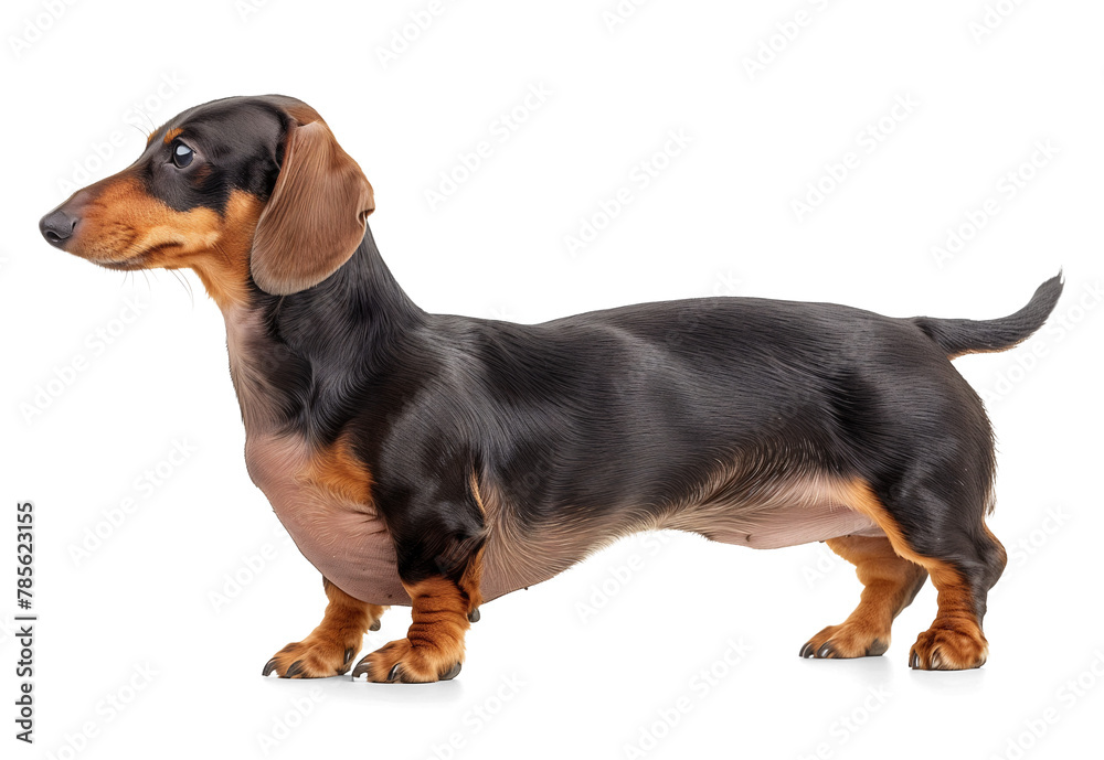 side profile view of dachshund dog on isolated background