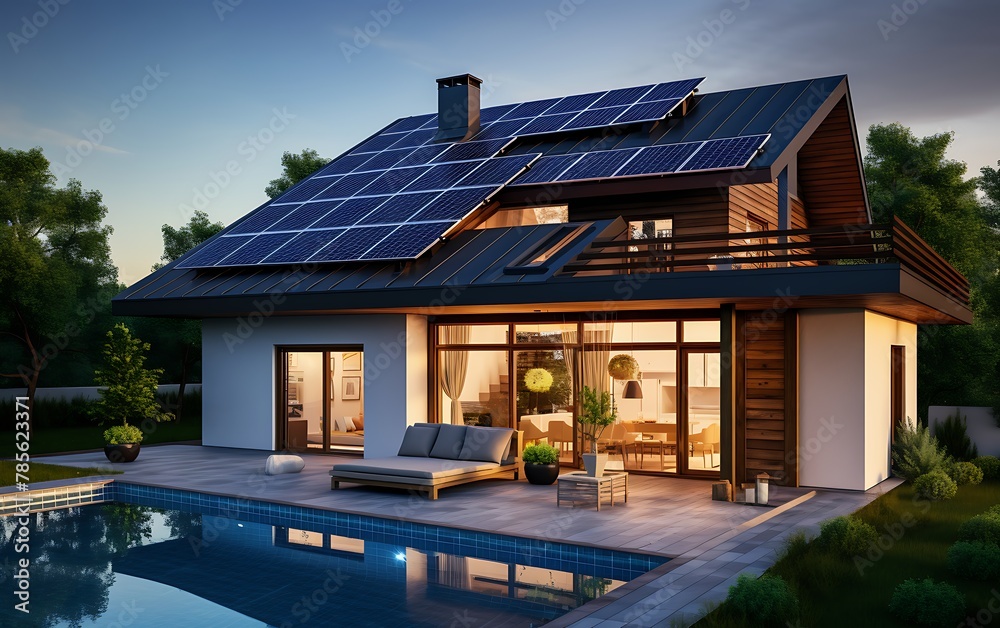 Modern house with solar panels