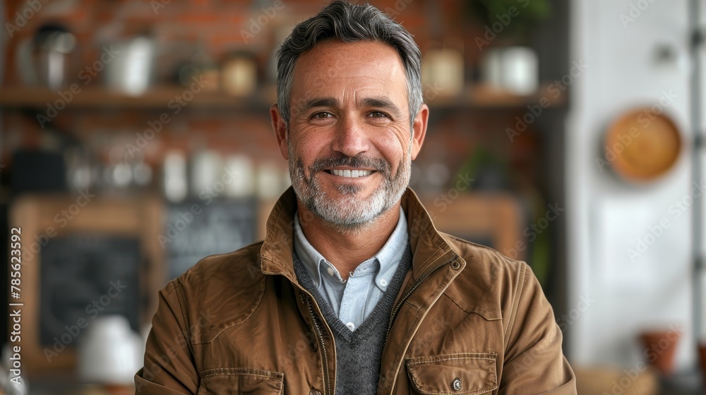 Fototapeta premium Middle-aged Entrepreneur Beaming in Business Casual Attire Generative AI