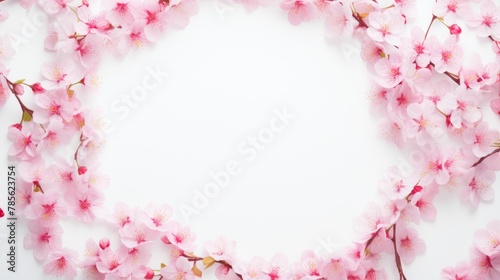 Pink Flowers Arranged in Circle on White Background