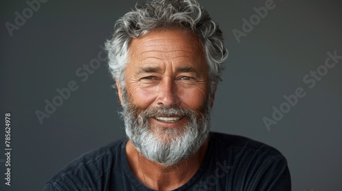 Cheerful Gray-Haired Mature Man Portrait Generative AI photo