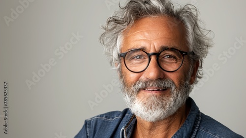Cheerful Mature Man with Gray Hair and Glasses Generative AI