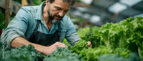 Focused Farmer Documenting Greenhouse Harvest. Concept Agriculture, Greenhouse Harvest, Farm Life, Documentary Photography, Rural Living