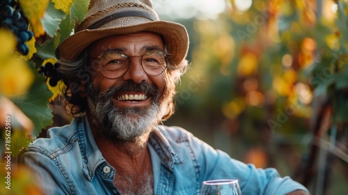 Joyful Sommelier Savoring Winery Bliss Generative AI photo