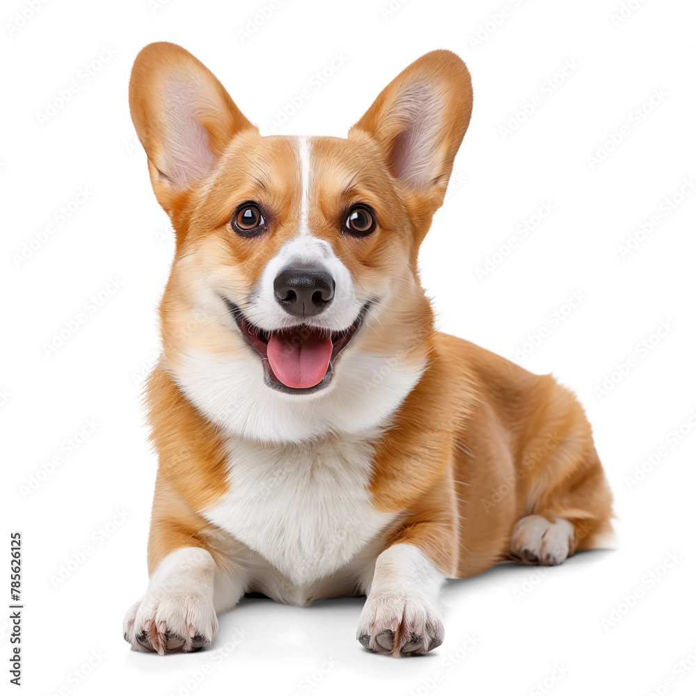 Pembroke welsh corgi looking cute with tongue out on isolated background