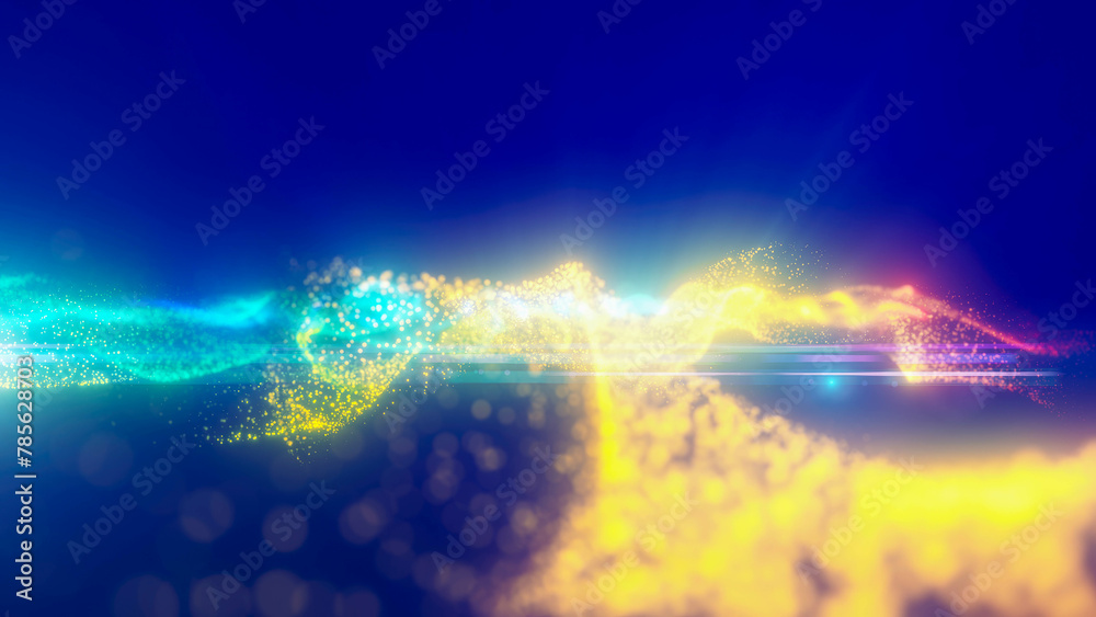 Rainbow energy glowing magic waves high tech digital iridescent with light rays lines and bokeh energy particles. Abstract background