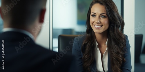 Businesswoman taking interview of a job applicant. Generative AI.