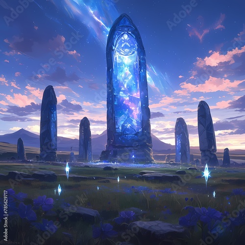 Enchanted Fantasy Realm with Magical Energy, Mythical Trilithon Monuments photo