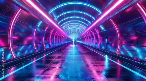 Retro Neon Hyper Warp Tunnel Flight Abstract Illustration Generative AI