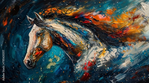Golden Horse Abstract Oil Painting on Canvas Generative AI