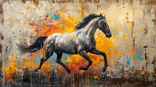Captivating Abstract Painting of Golden Horse on Wall Generative AI