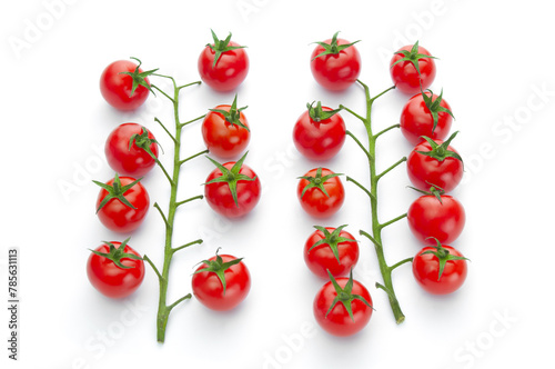 Ripe cherry tomatoes isolated on a white background