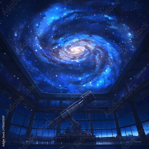 A Stellar Haven: A Large Observatory Dome under a Galaxy-Filled Night Sky photo