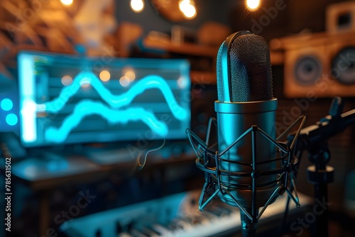 Cozy Podcast Studio with Radio Waves Guiding the Audio Signals