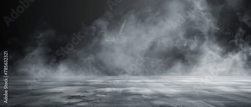 Mysterious and Dramatic Smoke Filled Room with a Glossy Reflective Floor - A Captivating Scene of Ambiguity 