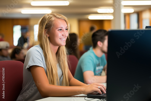 College student using computer for school