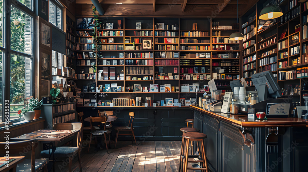 An artisanal coffee bar within a bookstore creating a serene environment for reading and relaxation with a carefully curated selection of books and specialty coffees. An artisanal coffee bar within a bookstore creating a serene environment for reading and relaxation with a carefully curated selection of books and specialty coffees.