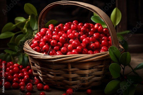 Fresh Bearberry fruit in a basket