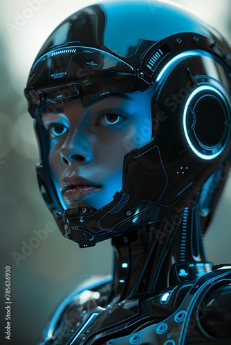 Futuristic Robot Woman Showcasing a High-Tech Blue Logo: A Sneak Peek into Tomorrow's Business Landscape © Bavorndej