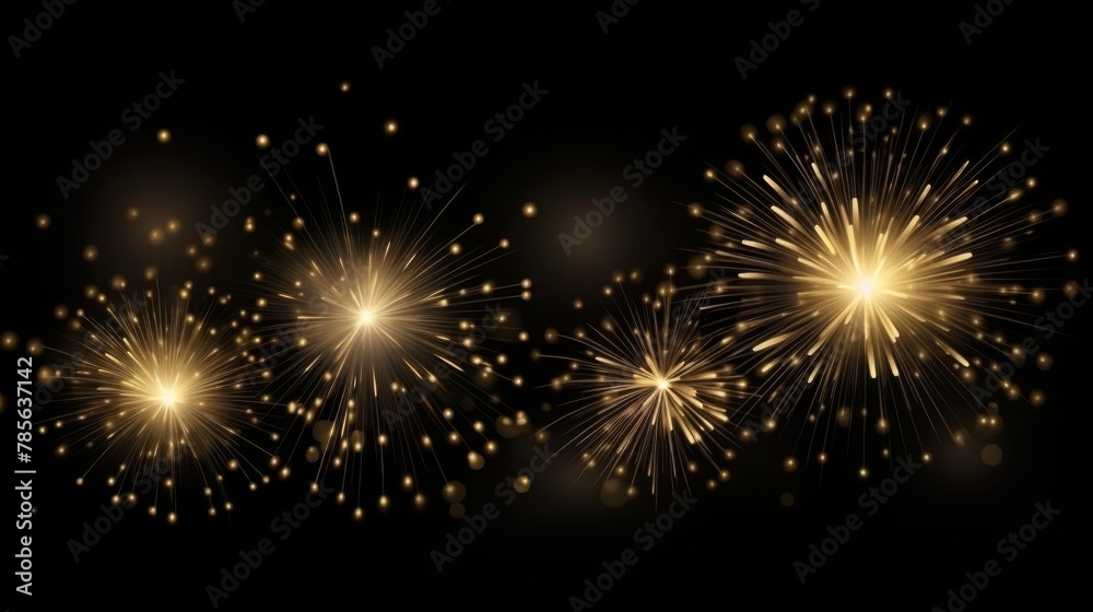 Fireworks shining sparks. Fireworks explosions object for festival background. Celebrate Lighting effect isolated illustration. High quality photo