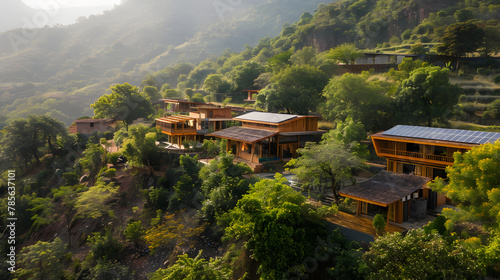 An eco-conscious hostel nestled in a mountainous region constructed with natural and locally sourced materials offering guests immersive nature experiences and sustainability workshops.