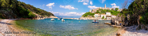 Panorama of the idyllic coastline and town of Vrbnik Town , Krk Island, Croatia photo