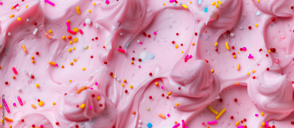 Pink ice cream with sprinkles close-up
Pink ice cream with sprinkles close-up