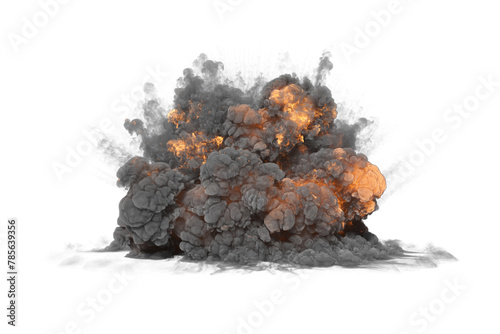 Artillery explosion on transparent background