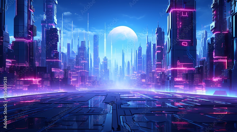 glitchy metropolis with pixelated skyscrapers and neon lights, showcasing a blend of dystopian themes and innovative digital artistry
