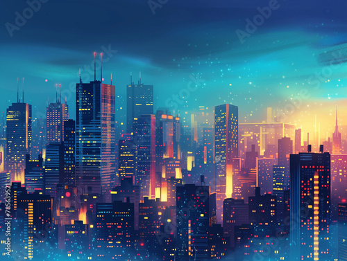 Urban Nightfall with Starlit Sky