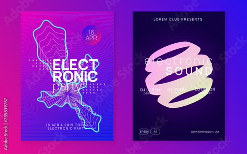 Fest Poster. Pink Edm Banner. Green Dj Event. Dance Design. Concert Cover. Party Electro Element. Electronic Audio Illustration. Violet Fest Poster
