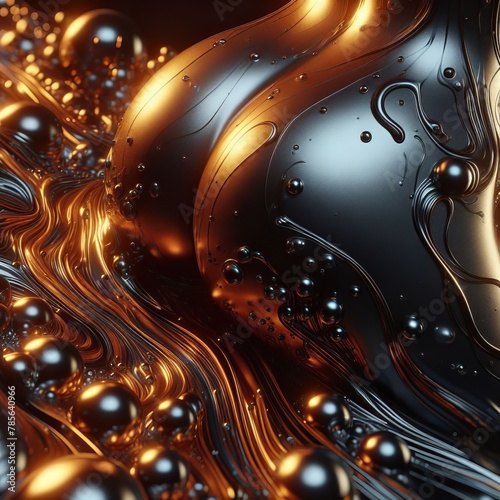 Glistening Droplets on Dark Curved Metallic Surface with Golden Ambient Light
