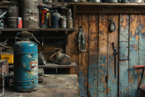 Wallpaper Mural Vintage Gasoline Canister in Rustic Workshop Torontodigital.ca