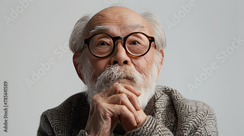 portrait of an older aged man urban hipster style clothing wearing glasses with copy space