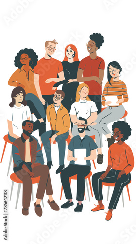 Diverse Multigenerational Group Engaged in Lively Discussion Conference  People of Different Ages Sitting Around Round Table  Sharing Ideas and Opinions  Collaboration and Teamwork  Vector Illustratio