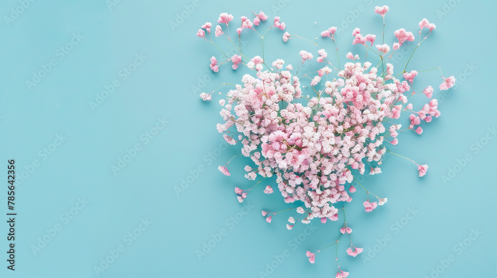 Obraz premium Heart made of flowers on a blue background 